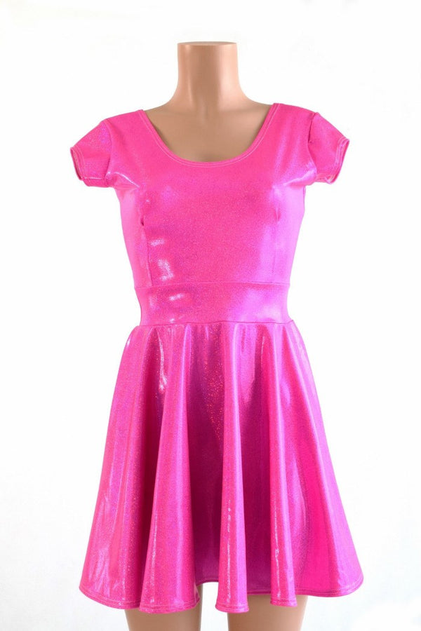 Neon Pink Holographic Skater Dress ...